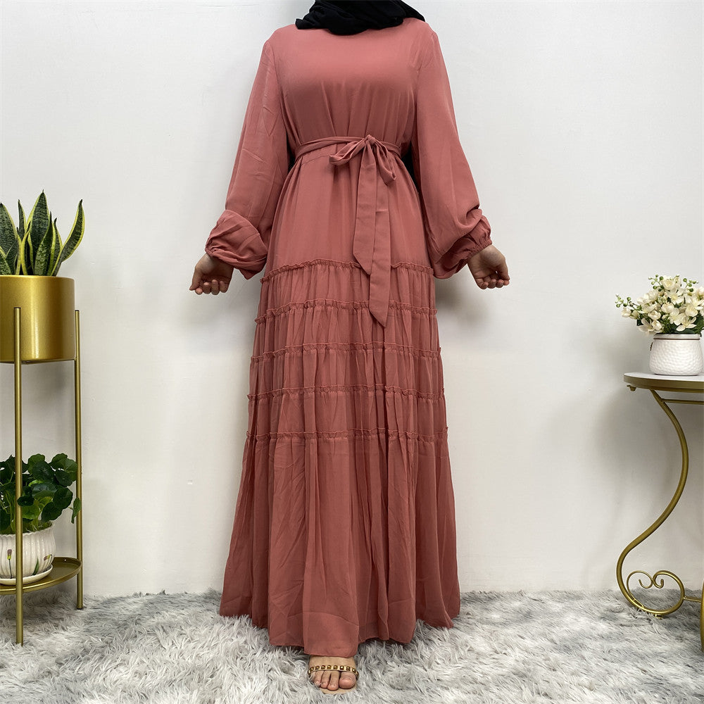 Elegant Double Chiffon Loose Hem Islamic Dress
