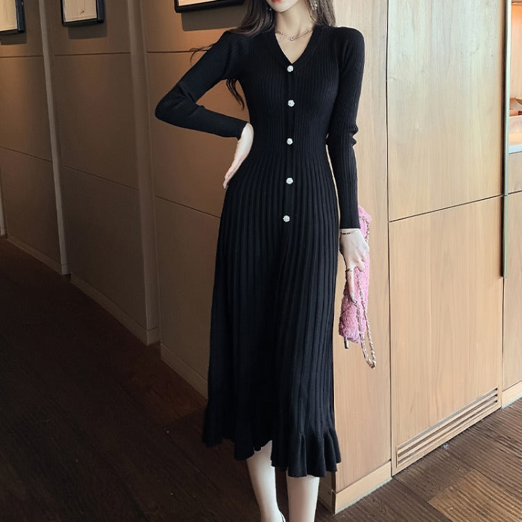 Celebrity V-Neck Sweater Swing Dress