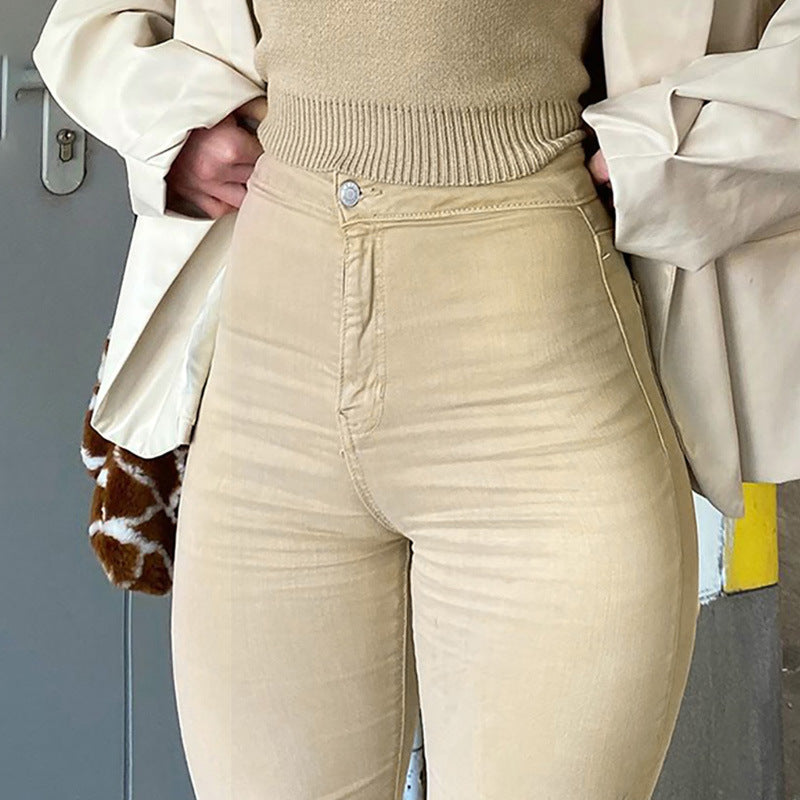 High Elastic Bell Bottoms Slim Denim Pants