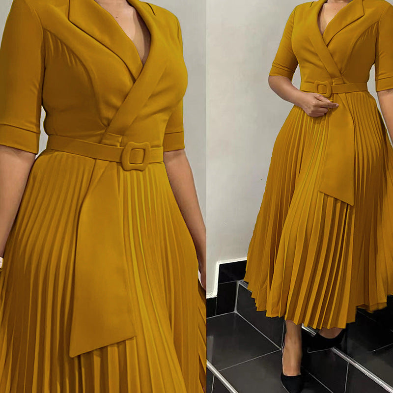 Fashion Suit Collar Press-Pleated Waist Plus Size Dress