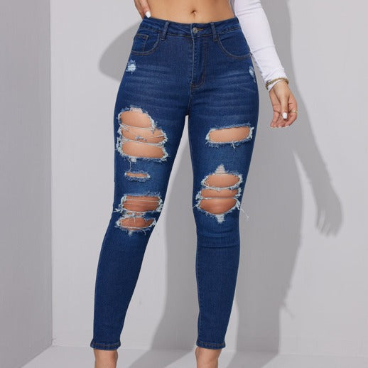 Stretch thin ripped new fashion trousers jeans