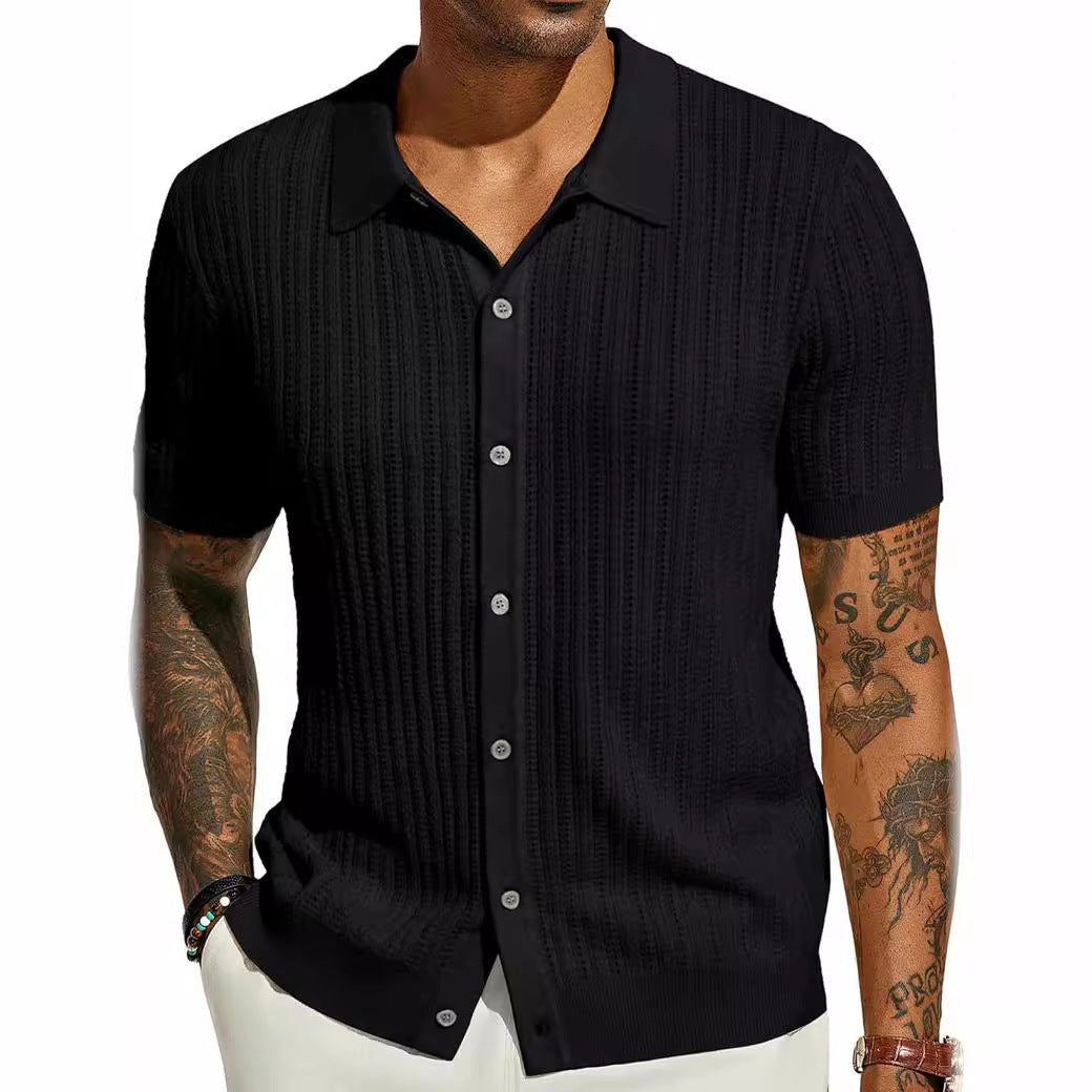 Men's Summer Casual Knit Shirts Short Sleeve, Breathable, Solid Color