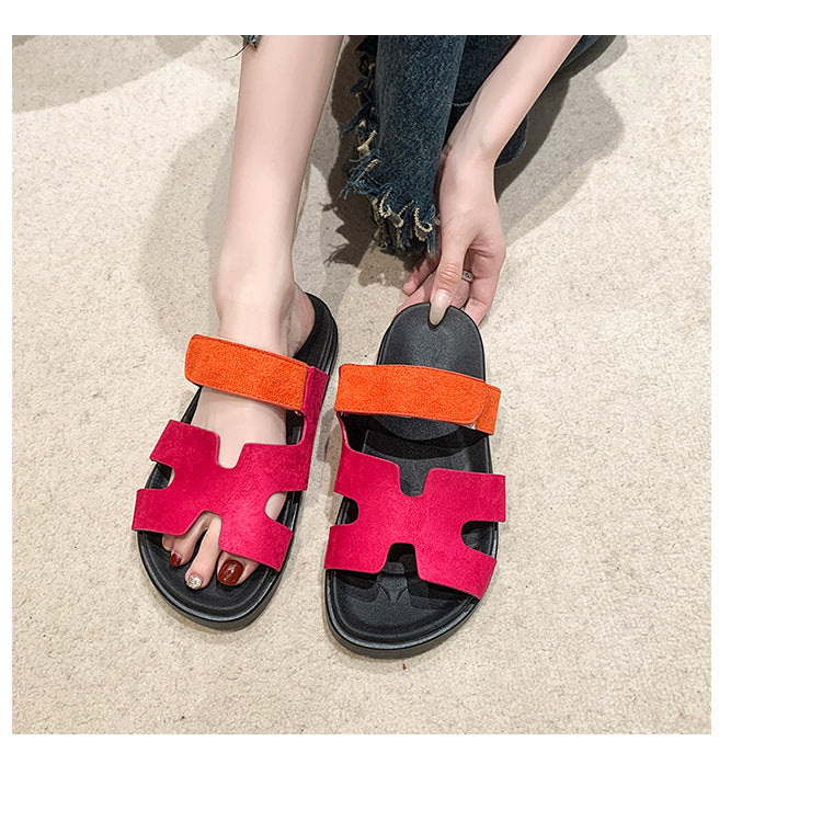 Thick-Soled Color-Blocked Velcro Sandals