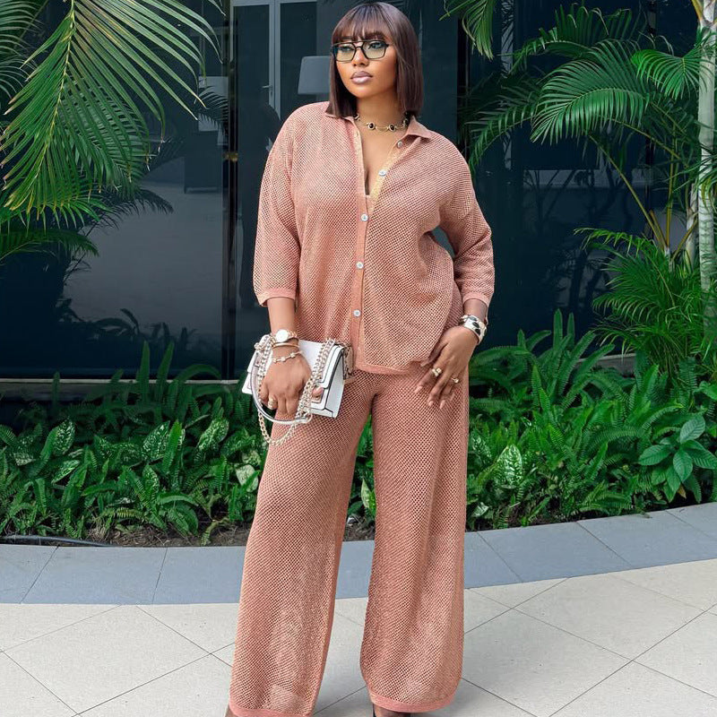 Knitted Cardigan & Wide-Leg Trousers Set (On Hand)