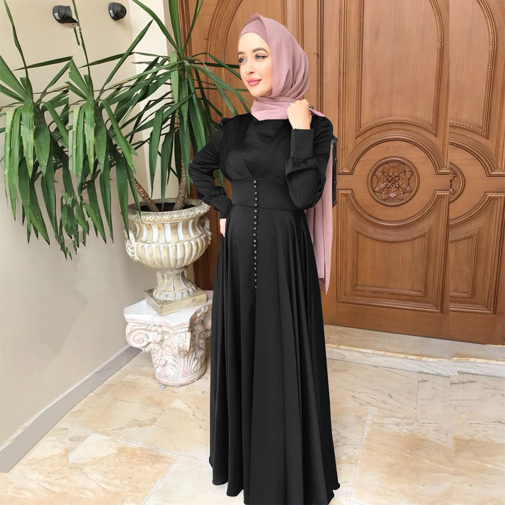Feminine Tuck Beaded Dress, Elegant Satin Long Skirt