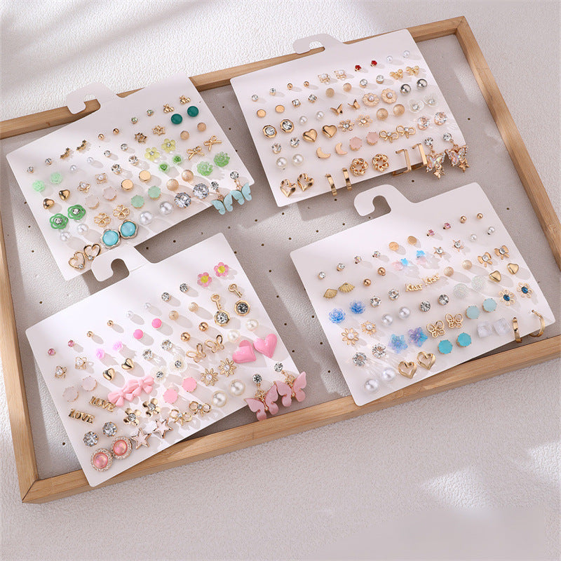 Small Love Pearl Geometric Female Stud Earrings- 30 Pairs