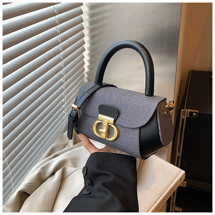 Korean Contrast-Stitch Shoulder Bag