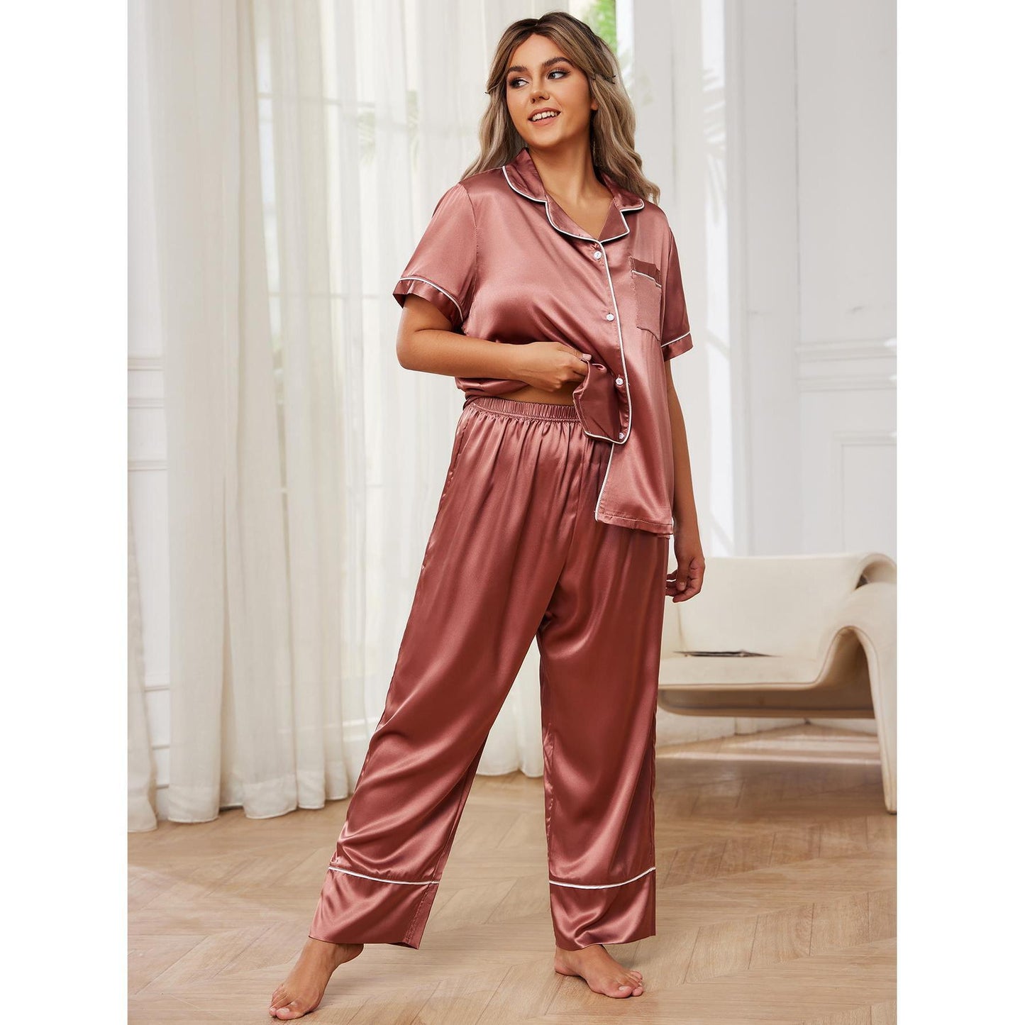 Plus-size pajamas women's summer ice silk