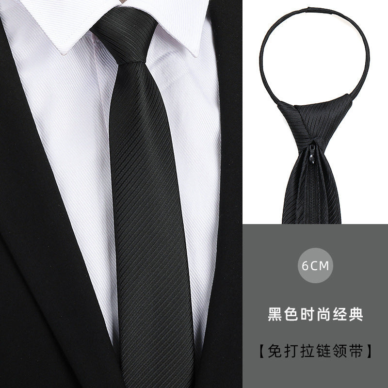 Tie men's formal wear business black glossy narrow zipper professional wedding groom korean zipper hand tie