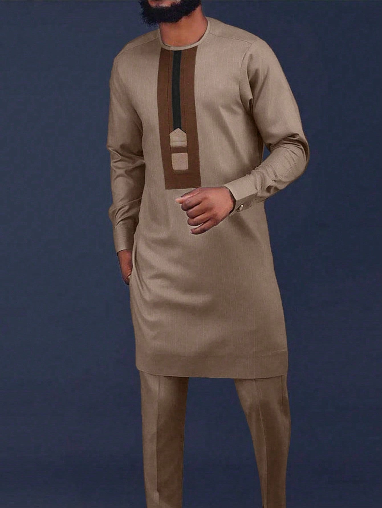 Men's 2-Piece African Ethnic Style Wedding Suit – Festive Solid Color Set