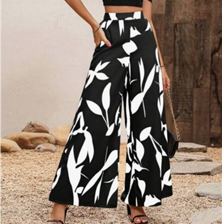 Summer Temperament Elasticated Waist Wide-leg High-waisted Thin Trousers