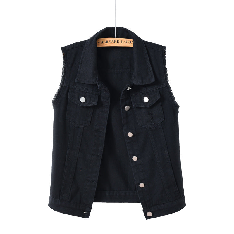 Multi-Color Ripped Denim Vest