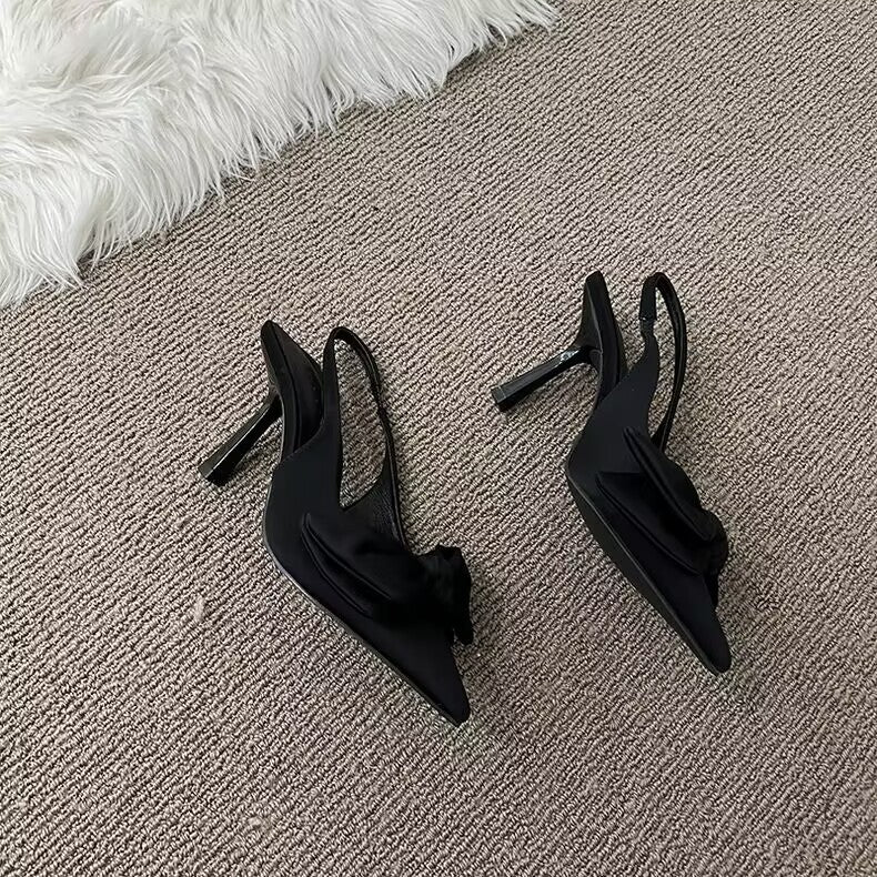 French High Heels Niche Baotou Bow Sandals: Fairy Stiletto Pointed Toe Shoes