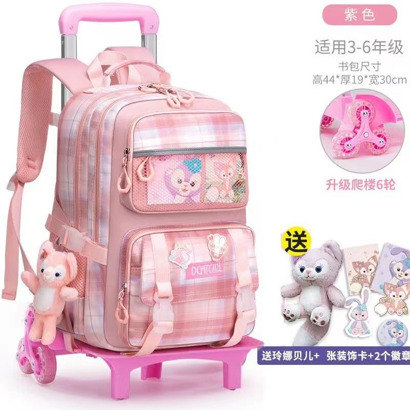 Girls' Large Capacity Trolley School Bag with Spine Protector