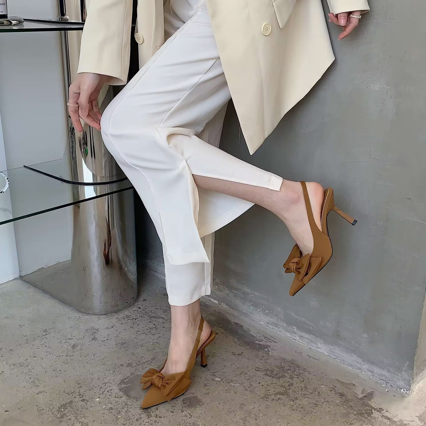 French High Heels Niche Baotou Bow Sandals: Fairy Stiletto Pointed Toe Shoes