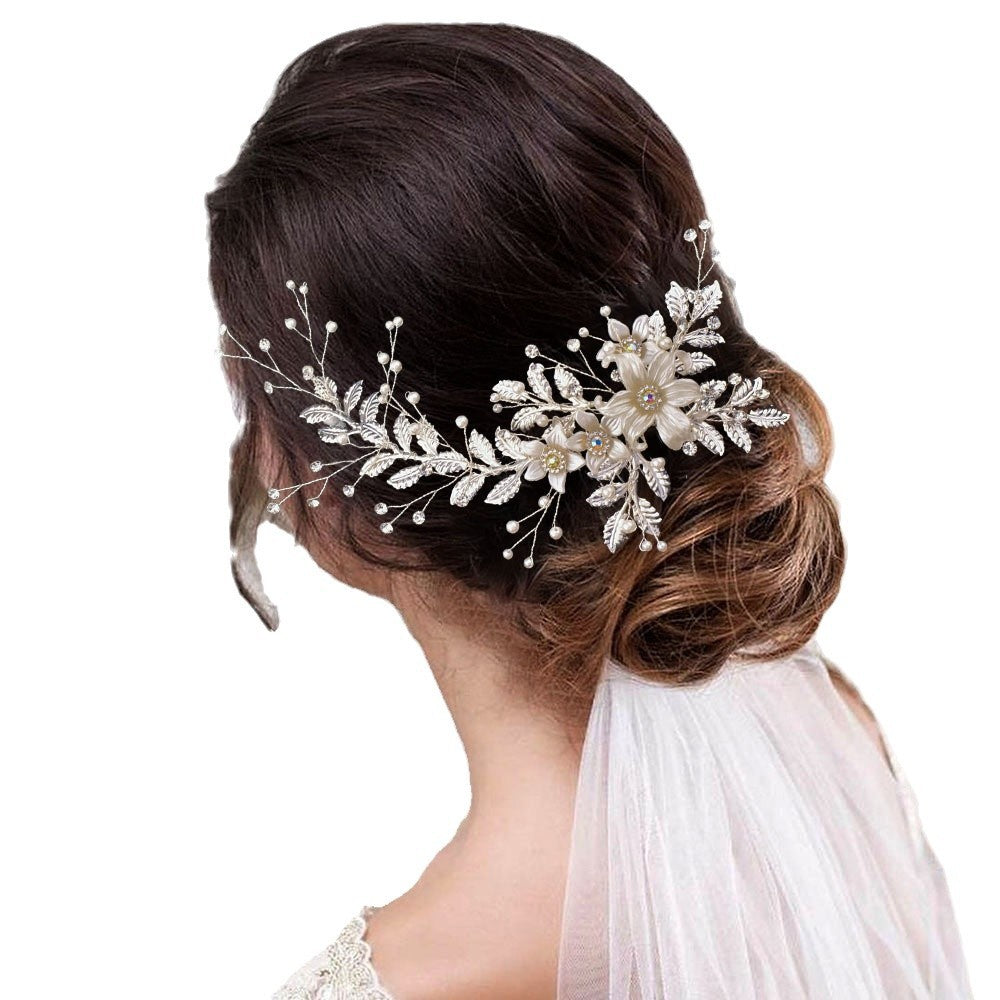Bridal elegant temperament alloy leaf three-dimensional flower handmade tiara