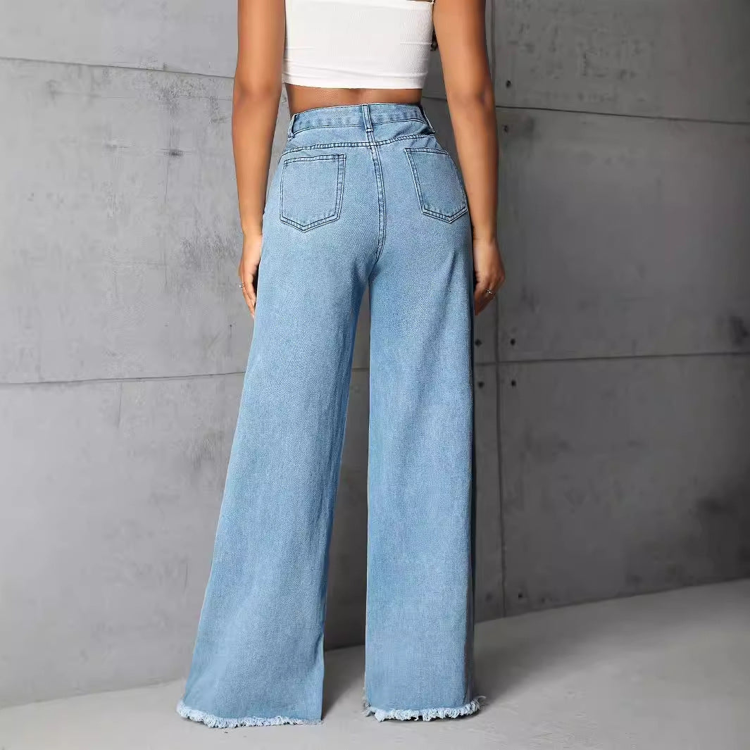 Women's Low Rise Straight Wide-Leg Jeans Trousers