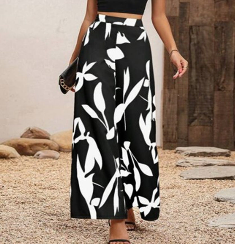 Summer Temperament Elasticated Waist Wide-leg High-waisted Thin Trousers