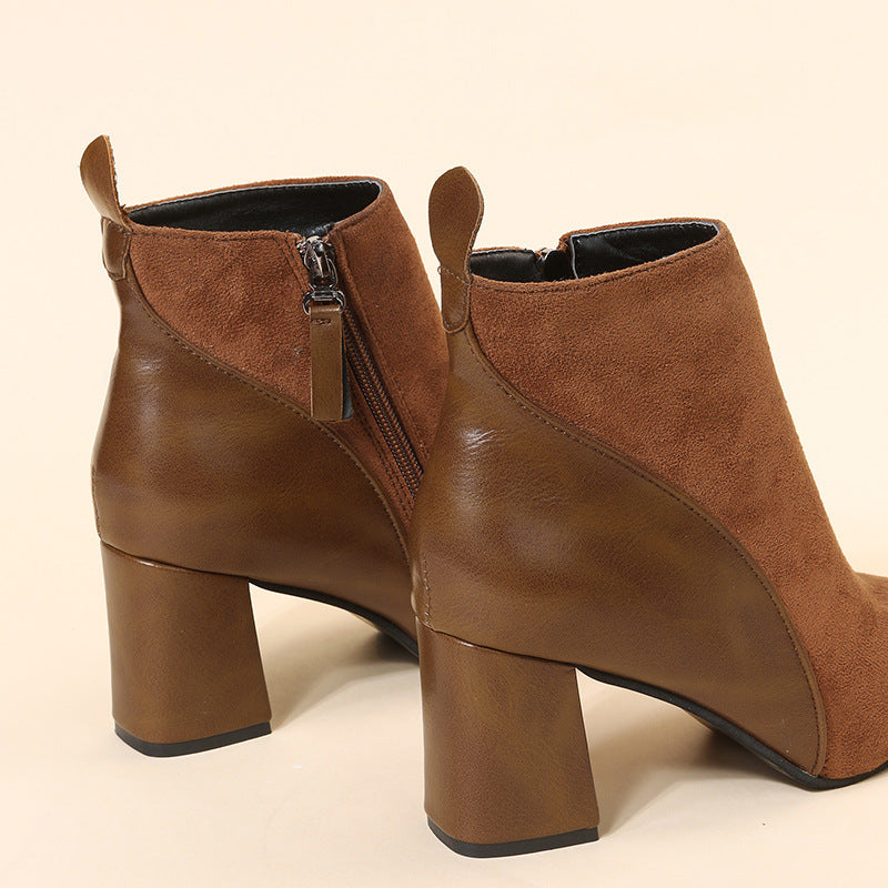 New Block Heel Side Zipper Boots Stylish Pointed Toe (On Hand)