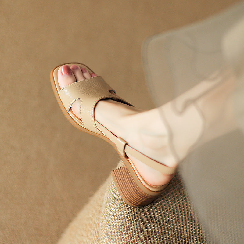 Minimalist Square Toe Block Heel Sandals