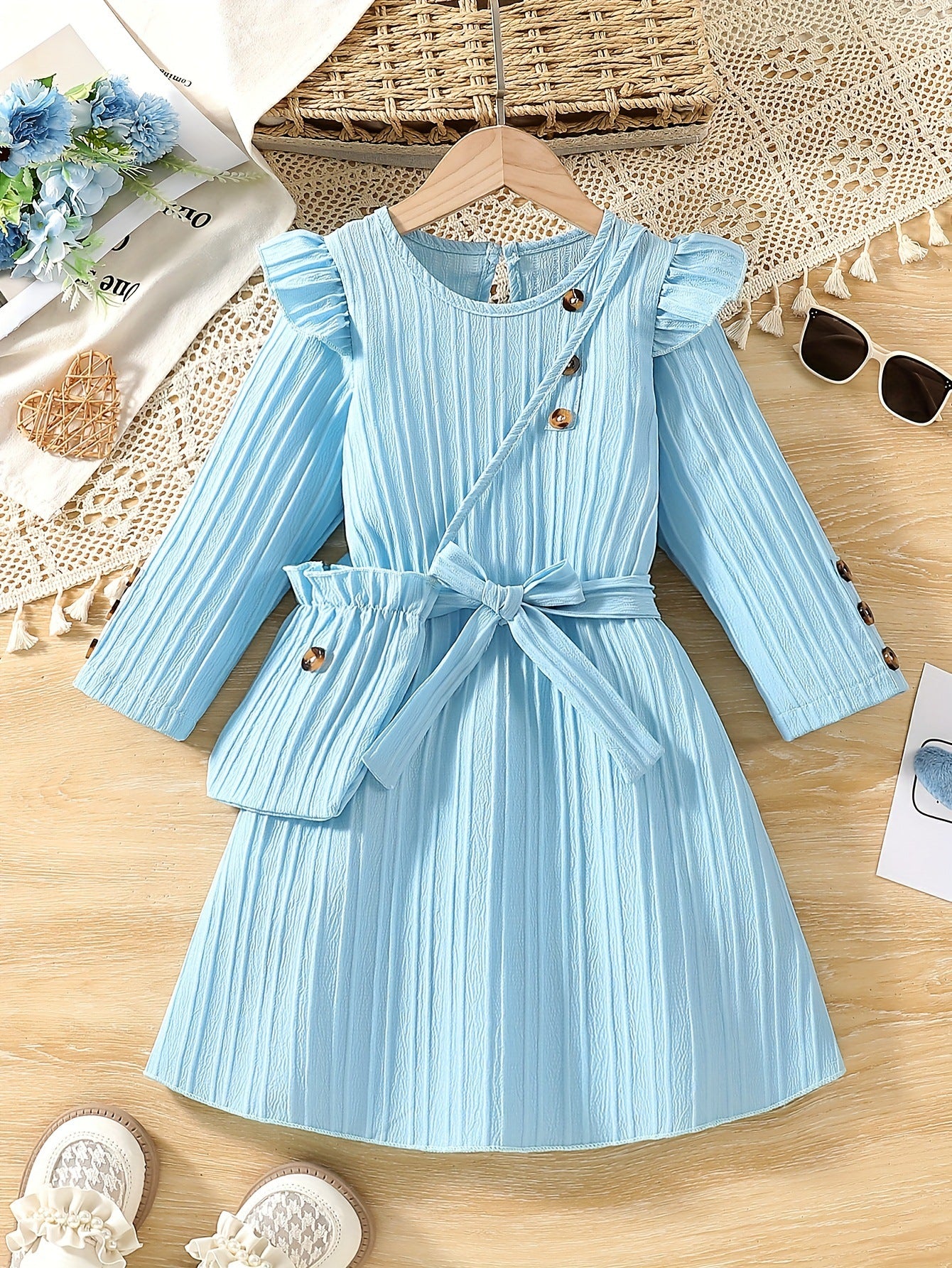 Elegant Bow Belt Lace Dress for Girls