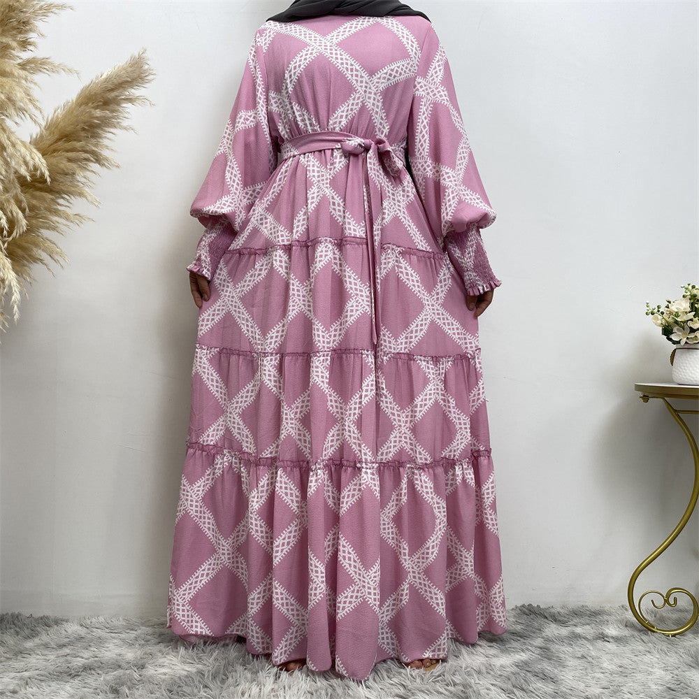 Elegant Printed Long Skirt Base Wear Dress