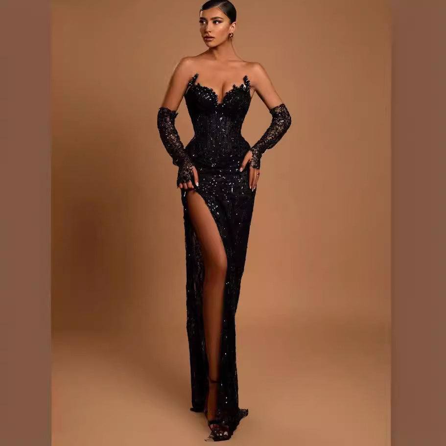 Female long style with gloves elegant dinner dress Addis Outfits Female long style with gloves elegant dinner dress Addis Outfits