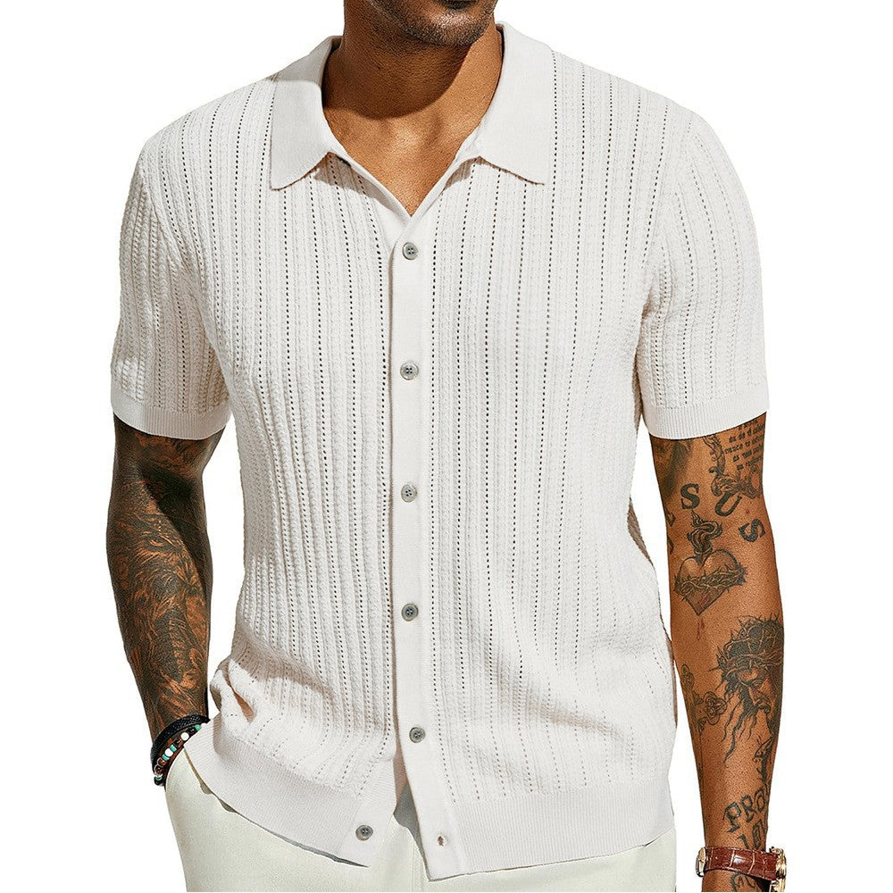 Men's Summer Casual Knit Shirts Short Sleeve, Breathable, Solid Color