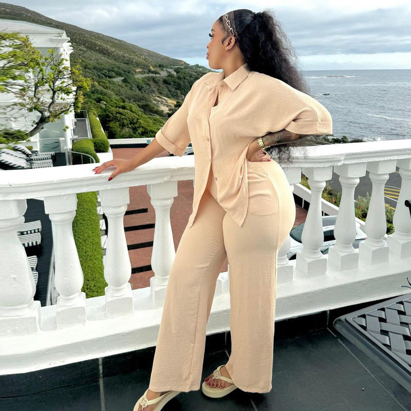 Casual Loose Shirt & Long Pants Two-Piece Set