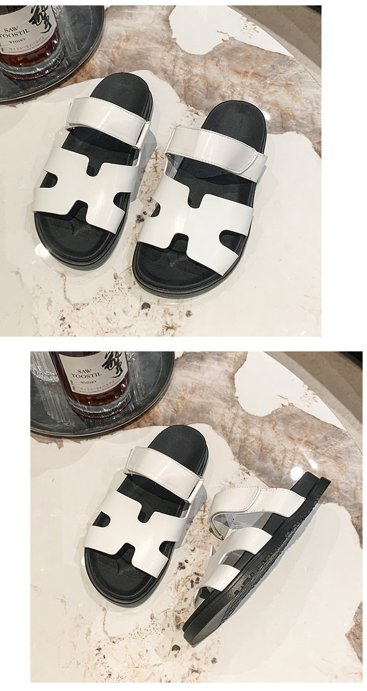 Thick-Soled Color-Blocked Velcro Sandals