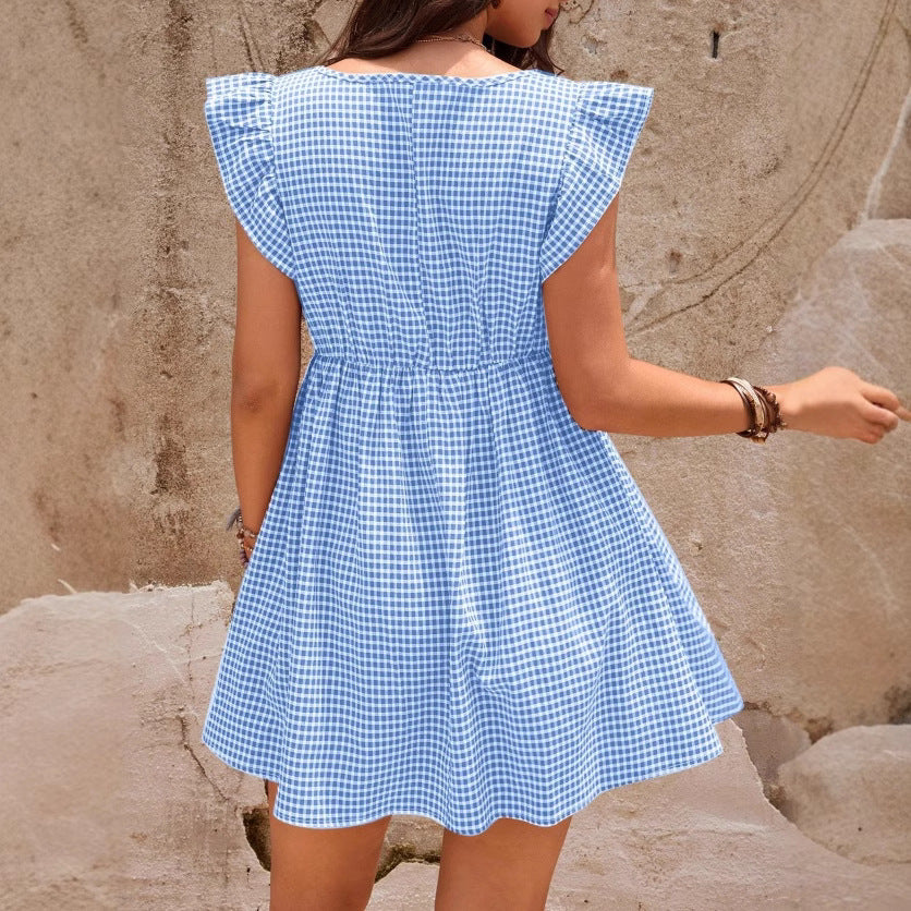 Plaid Square Neck Maternity Dress