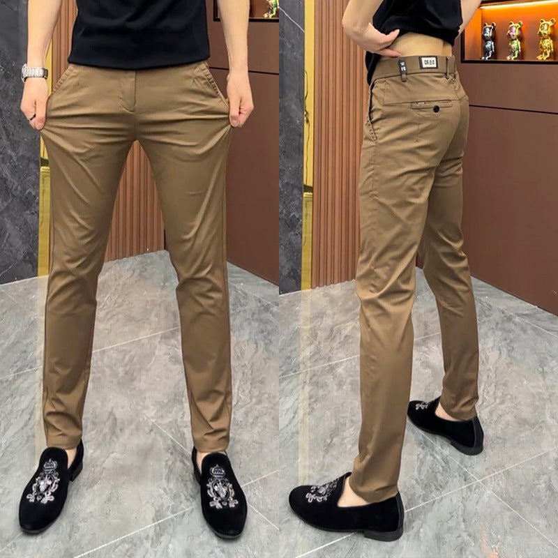 Men’s Solid Color Slim Straight Business Casual Trousers