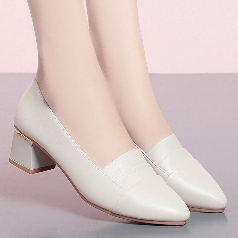 Casual Leather Work Shoes for Women Block Heel & Soft Sole