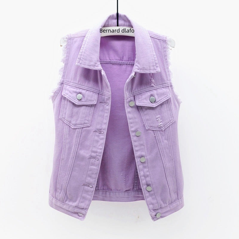 Multi-Color Ripped Denim Vest