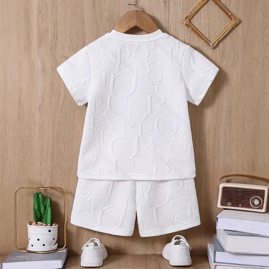 Summer Boys Embossed Letter T-Shirt & Shorts Set