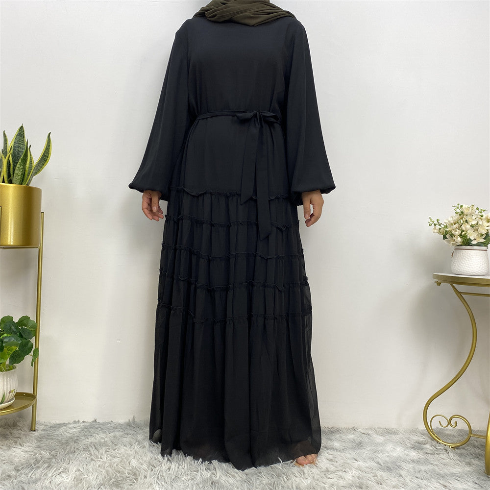 Elegant Double Chiffon Loose Hem Islamic Dress