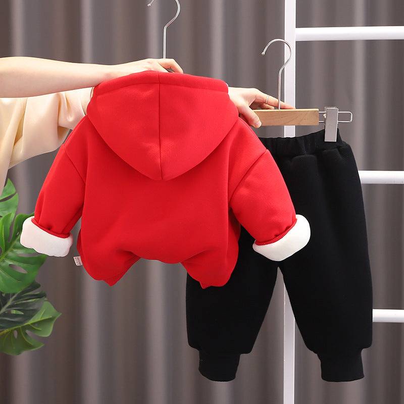 Cozy Rabbit Print Sweatshirt Set - Winter Two-Piece Outfit for Baby Boys (0-4 Years)