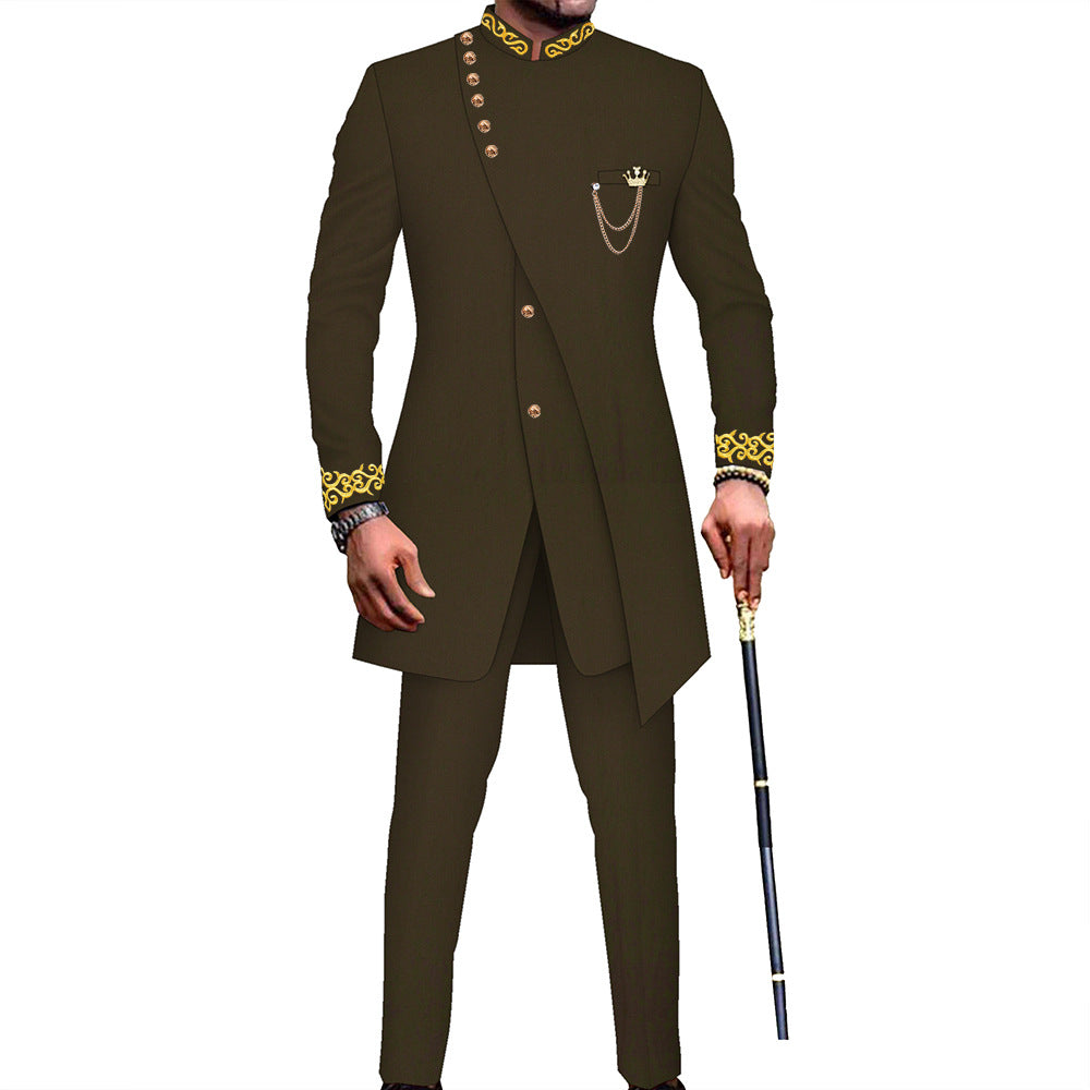 African Men's Slim Fit Two-Piece Retro Suit Midi Style (On Hand)