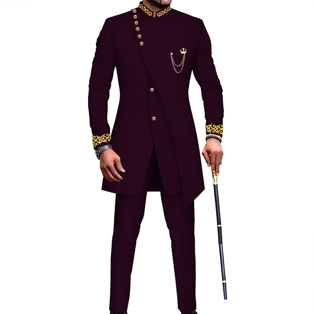 African Men's Slim Fit Two-Piece Retro Suit Midi Style (On Hand)