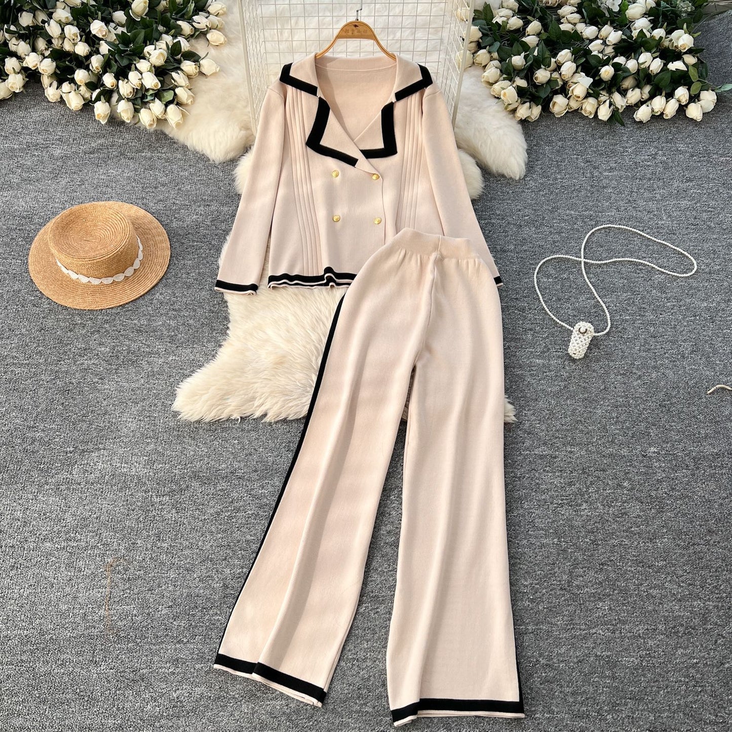 Chic Knitted Suit Collar Two-Piece Set