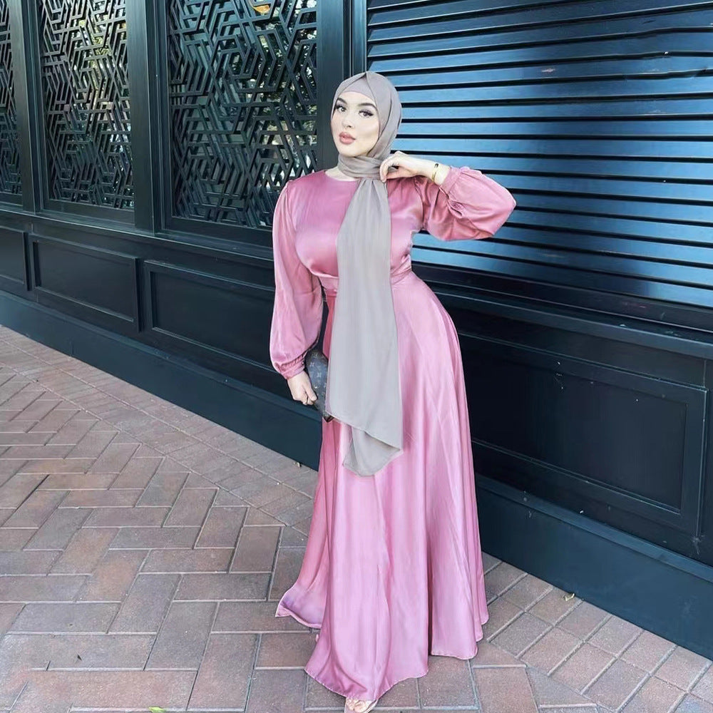 Muslim Hui Solid Color Robe and Ankle Dress abaya