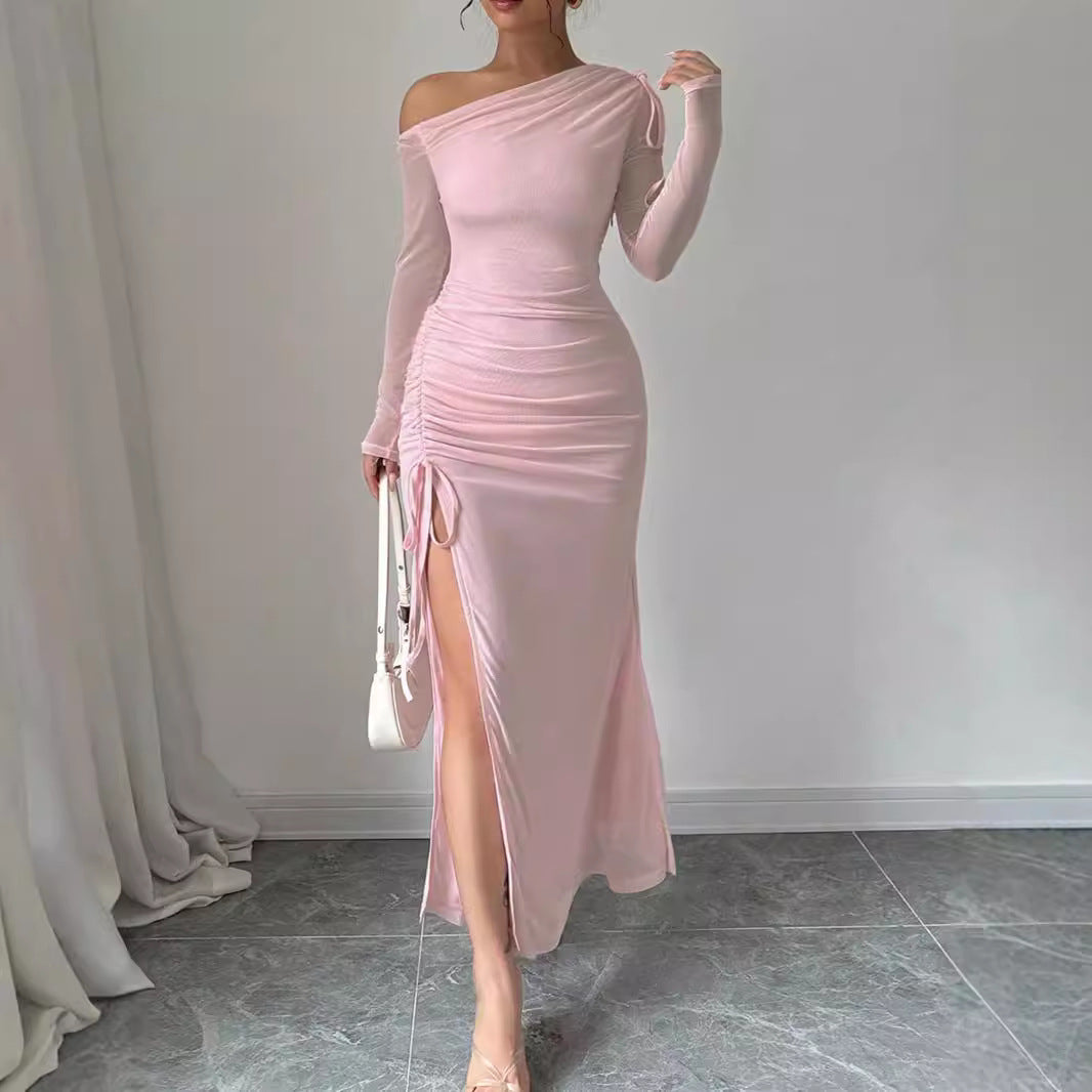 Sweet Pink Off-Shoulder Mesh Dress