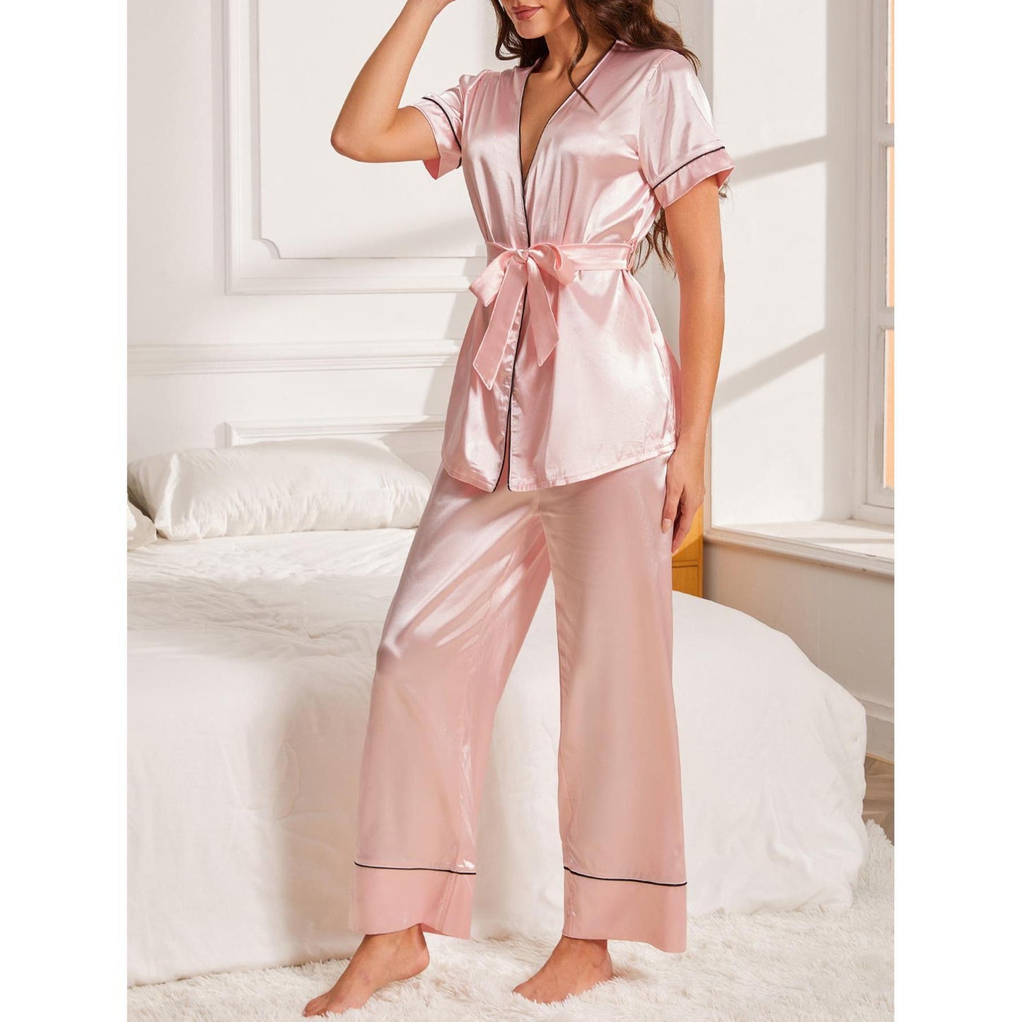 Thin striped short-sleeved dressing gowns bathrobe