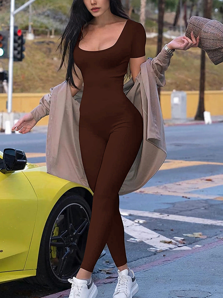 Hot girl skinny short-sleeved jumpsuit