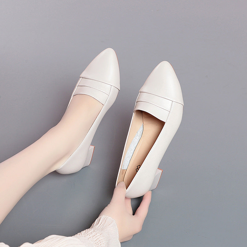 Casual Leather Work Shoes for Women Block Heel & Soft Sole
