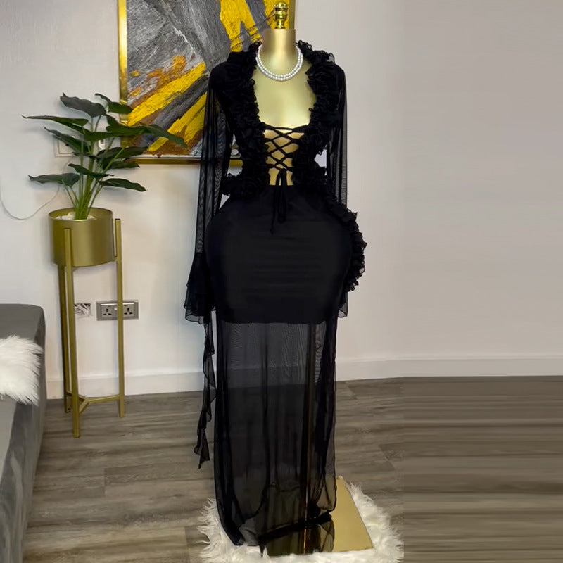 Sweet Lace-Up Shirt & High-Waisted Skirt Set