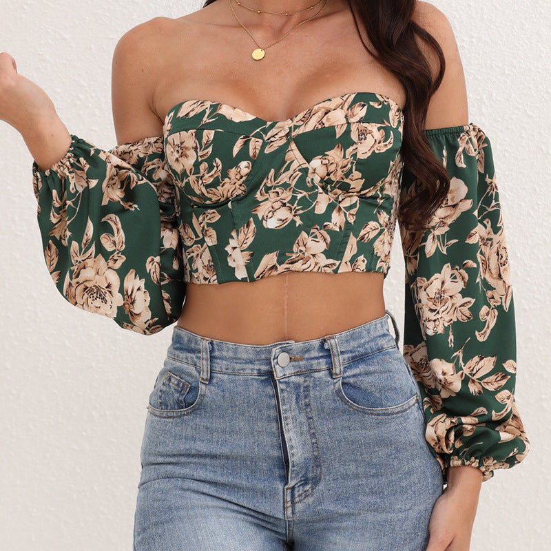 Shapewear herringbone corset, sexy off-the-shoulder short crop top