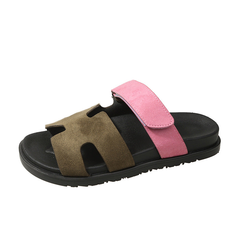 Thick-Soled Color-Blocked Velcro Sandals