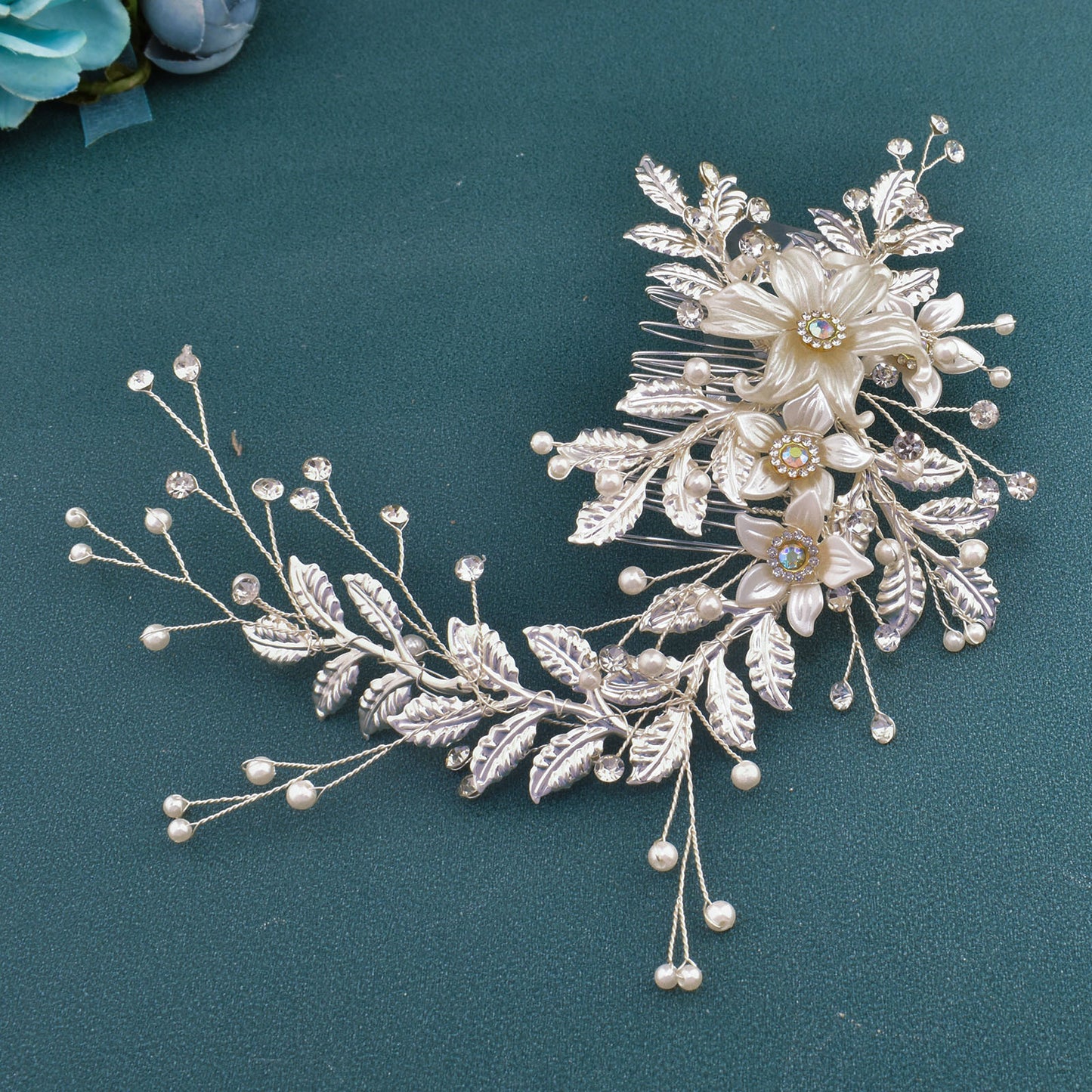 Bridal elegant temperament alloy leaf three-dimensional flower handmade tiara