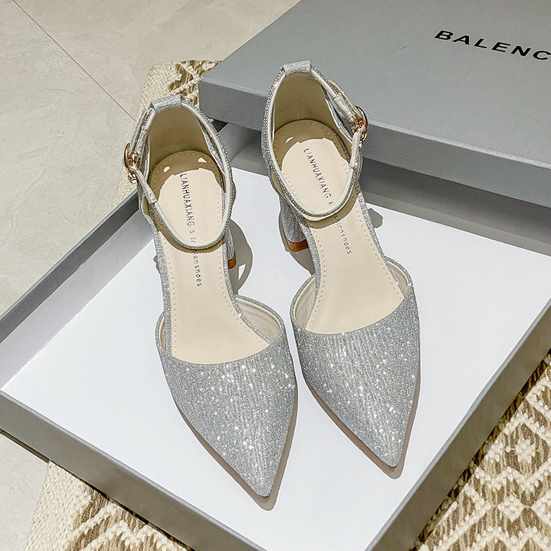 Versatile Fashion Block Heel Sandals: New Pointed Toe High Heels